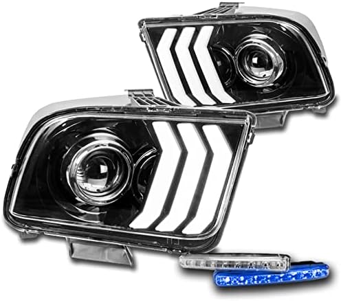 ZMAUTOPARTS LED TUBO PROJECTOR DO PROJECTOR DE FARECTRAMPS BLACK W/6 LUZES DRL AZUL COMPATÍVEL COM 2005-2009 FORD MUSTANG