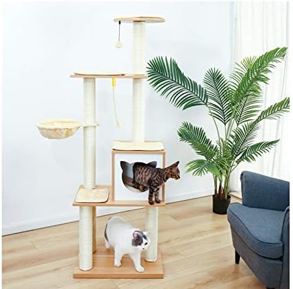 Kang-l 65,6 polegadas Modern Cat Tree 6 níveis Torre de gato com posts robustos de arranhões Pet Princho Pet House Grande