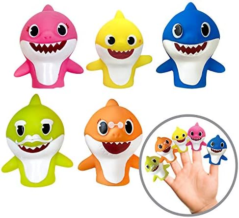Nickelodeon Baby Shark 5 PC Finger Puppet Set - Favores de festa, Educacional, Brinquedos de Banho, Hora da História, Brinquedos de Praia, Playtime, 5 contagem
