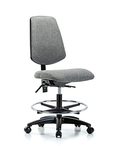 Labtech Seating LT42250 Cadeira de bancada média, tecido, base de nylon de fundo médio - anel de pé cromado, rodízios, cinza