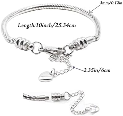 Nanmuc Women Snake Chain Charm European Bracelet com miçangas de fecho de lagosta para garotas Jewelless Comprimento 6 -11 com 2 Cadeia de extensão