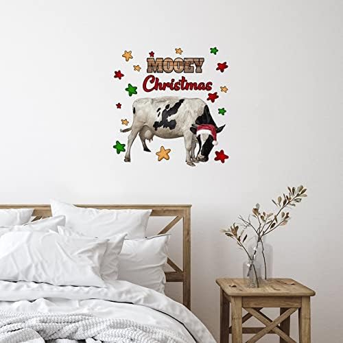 Citações de parede de vinil adesivos mooey christmas Highland Cow com chapéu vermelho decoração de casa de parede vintage