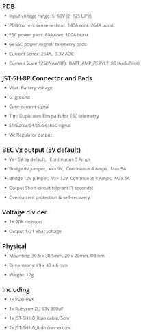 Matek pdb-hex x classe 12s PDB Power Distribution placa suporta 6 ~ 60V DC Entrada, regulador 5A com saídas de 5V/9V/12V,