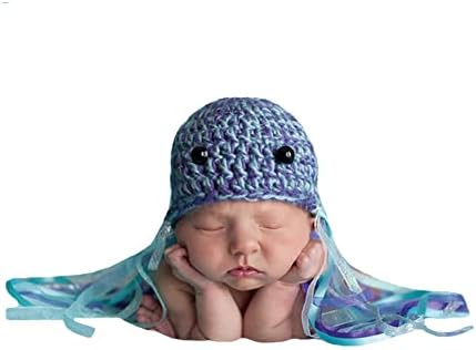 Foffbbphoto recém -nascido fotografia polvo gaiol chapéu de gaiola foto bebê crochê hapshoot knyot menino de malha