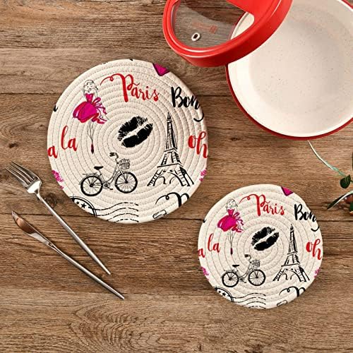 Bonjour Paris Eiffel Tower Pote Potes para trivins de cozinha para pratos quentes 2 pcs resistentes ao calor TRIVETS GRIME