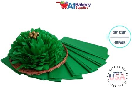 Kelly Green Gift embrulhar papel de seda 20 polegadas x 30 polegadas - 48 lençóis Premium PAPERMUE A1 Bakery Supplies feitos nos EUA