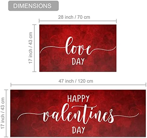 Holvdeng Valentine's Day's Kitchat Conjunto de 2 tapetes de cozinha e tapetes de cozinha sem escorregamento para