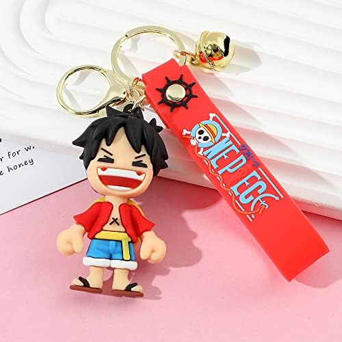 Feimeng Jewelry Monkey D Luffy Silicone Keychain, Onepiece Anime Merch PVC Pull Keyring, com porta -chaves de ouro