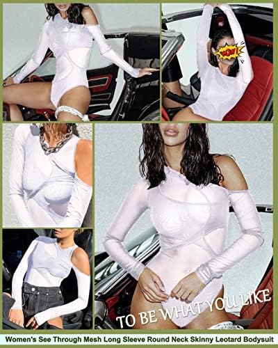 Malha sexy de manga longa Veja através da roupa de tanga para mulheres Cutout Crew pescoço fora do ombro de colheita de retalhos de retalhos