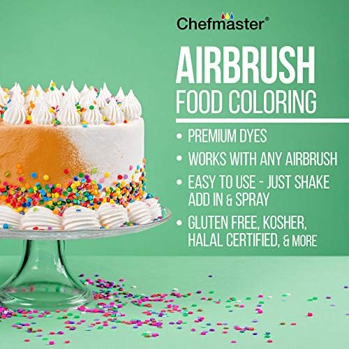 Kit de bolo de aeroporto de padaria com 3 aerobrexos, compressor, 2 mangueiras de ar e 12 colorido de colorir com chefmaster alimentos.7 fl onça