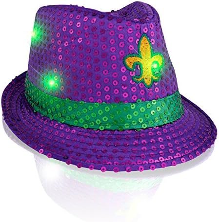 FlashingBlinkyLights Mardi Gras Light Up Fedora Hat Led Fedora