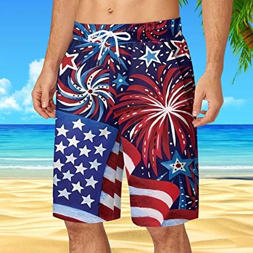 Mens shorts shorts de verão casual rápido seco 3d bandeira de estampa shorts de maiô Independence Dia Patriótico Praia