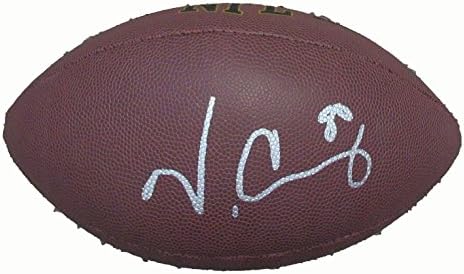 Victor Cruz autografou o futebol da NFL Wilson com prova, foto de Victor assinando para nós, New York Giants, campeões do Super Bowl, Massachusetts Minutemen