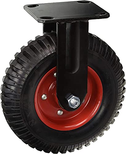 Powertec 17053 Caster industriais fixo de serviço pesado, piso de borracha de borracha de roda de 8 ” - Black