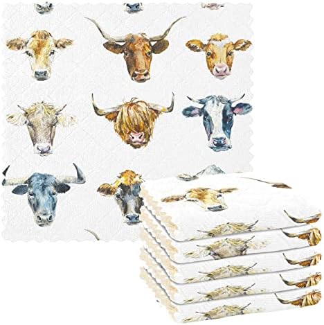 Cataku Rural Cow Heads Panos de prato de cozinha para lavar louça de pano de limpeza reutilizável Toalhas de pano de pano de microfibra