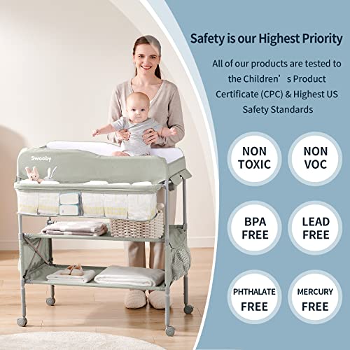 Sweeby portátil Tabela de troca de bebê, estação de troca de cômodos de mesa dobrável para bebês, capa de travessa