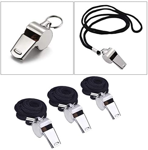 LioBo Sports Withy 5pcs aço inoxidável apito de segurança As apitos de treinamento de metal com cordão para salva -vidas esportes