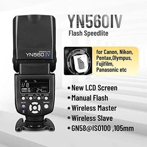 Yongnuo yn560iv yn560 iv yn-560 iv speedlite flash sem fio, gn58 manaul multi master + flash escravo, sistema de gatilho embutido, tela LCD negativa