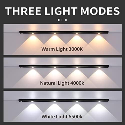 Sob luzes do gabinete LED Sensor de movimento Interior, luz recarregável USB Luz de armário, 3 modos leves Luz escasces da colina, 6500k Night Light for Closet Cabinet Kitchen