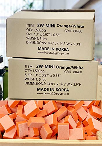 Beauty20Group Orange/White Mini Block Buffer, 80/80 Grit, manicure descartável e tampões de pedicure de dupla face, 1,3 ”W x 0,97” L x 0,55 H, 1500 contagens