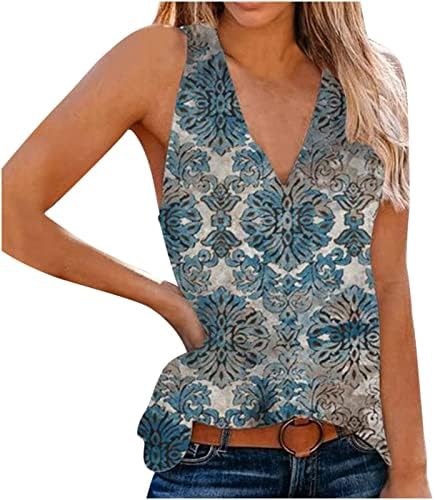 Tampas de tanques de furarn boho para mulheres, camiseta de algodão sem mangas de verão com túnica de túnica de túnica de