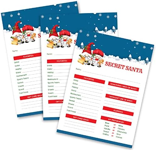 15 Secret Papai Noel Formulários para troca de presentes de férias de escritório, trabalho, família ou amigos Lista