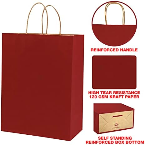 Ecotimize sacos de papel kraft com alças, 8 x 4 x 10,5 120 PCS Festival Vermelho - sacos de presente ecológicos e recicláveis ​​de polpa de madeira - alta resistência e capacidade de carga para varejo, compras
