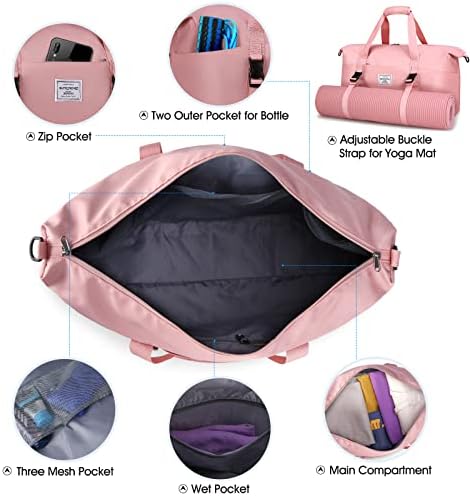 Bolsa de ginásio para homens para homens à prova d'água da bolsa durante a noite com bolsa de bolsa de bolso molhado para viajar Bolsa de fim de semana com bolsa de bolsa de higieness para mão -de -obra e entrega 30l rosa