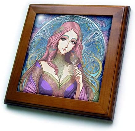 3drose Art Nouveau Mulher. Princesa de fantasia inteligente e doce com vermelho. - ladrilhos emoldurados