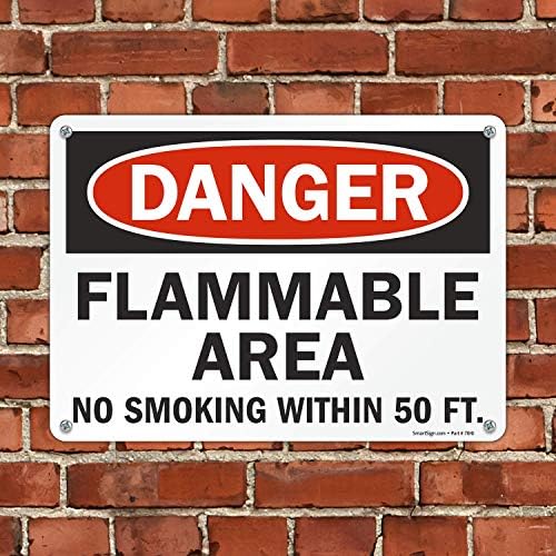 SmartSign Danger - área inflamável, não fumar a 50 pés. Sinal | 10 x 14 plástico