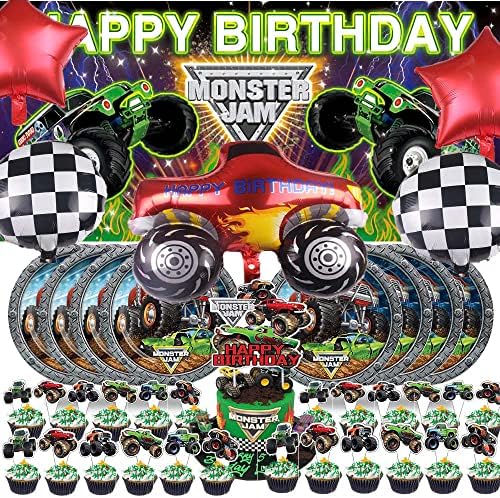 Monstro jam suprimentos de festa monster caminhão bolo de bolo de balões placas de aniversário conjunto de bolo