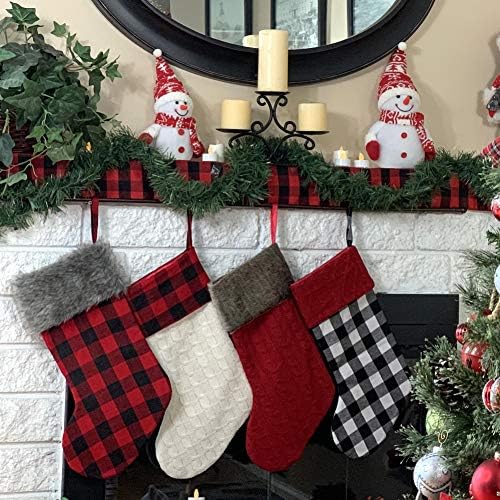 Grande Knit Knit Christmas Stocking - 20 H, 8 ​​W, Red & Black Buffalo Plaid Mangue, dupla face, presentes, presentes, estoque