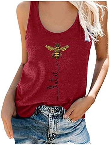NiHewoo Tops sem mangas para mulheres de verão impressão de abelhas T blusas de grande tamanho de coletes de entretenimento.