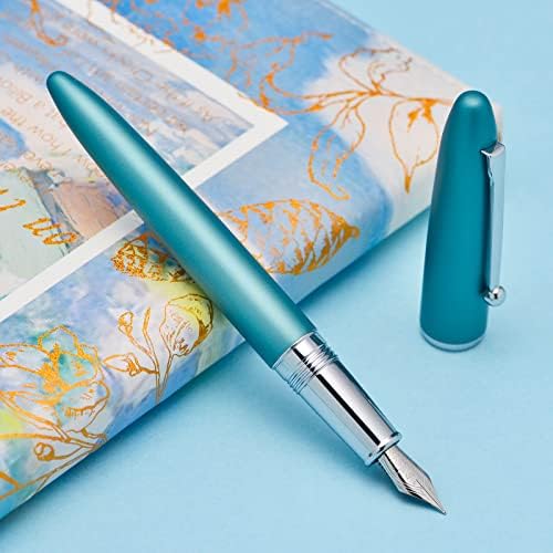 Lanxivi 620 Metal sólido Metal azul claro caneta de caneta extra fina com bolsa de caneta Conjunto
