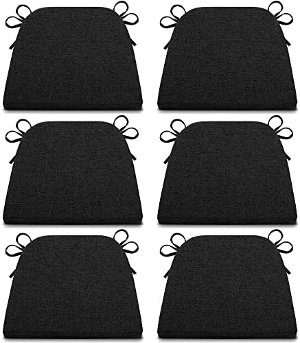 Almofadas de cadeira de cozinha de Tromlycs com laços para cadeiras de jantar Cadeiras de assento Conjunto de 6 fazenda 16 x 16,5 polegadas preto