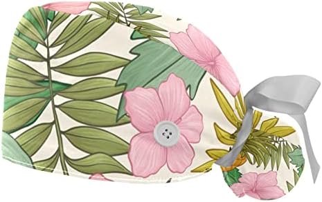 Capas de bufos de esfoliação ajustável, 2 pacotes de chapéu de trabalho de flores com capa de cabelo com bolsa de rabo de cavalo,