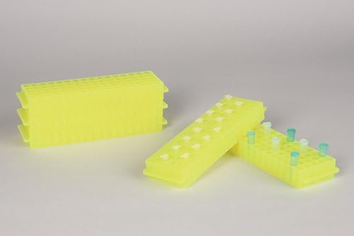 SP BEL-ART PCR reversível e rack de tubo de microcentrífuga; Para tubos de 0,2 ml ou 1,5-2,0 ml, 80 lugares, amarelo fluorescente