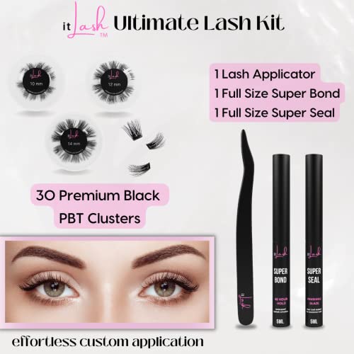 Kit de extensão de cílios Ultimate Itlash, Do-Itlash-Yourself em casa, segmentos de cílios de 30 prêmio, aplicador, adesivo