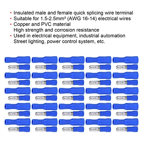 Conector de crimpagem rápida fêmea masculina, multifuncional de alta resistência de cobre e terminais de arame isolados de PVC para splicing rápido para cabos de 16-14AWG