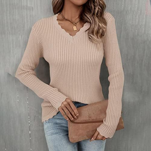 Camisola Sexy Fragarn para Mulheres, Ladies Sweater Moda Solid Color Color V Lace Slim Fit Kniting Bottoming camisa
