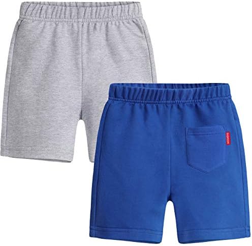 Pacote de shorts de meninos QTGLB 2 com bolso traseiro, esportes de corrida de algodão algodão para crianças pequenas para crianças 1-10T