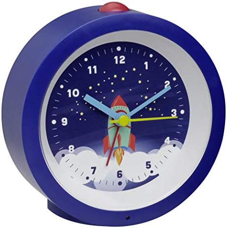 TFA-DOSTMANN 60.1033.06 Motivo analógico de despertador das crianças, astronauta, sem ticking, foguetes espaciais, azul, 105 x 41
