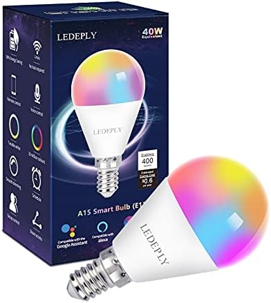 5W = 40W, lâmpada inteligente de LED, forma de globo A15, compatível com Alexa, Google Home, E12, Dimmable, Wi-Fi, Mudança de cores,