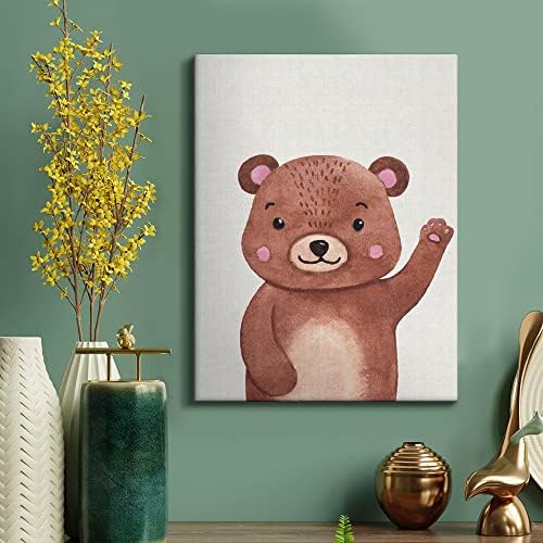 Arte de parede de lona de berçário, urso de bebê, obra de arte de animais de animais Decoração de parede emoldurada, pinturas da sala de berçário da floresta decorações de parede para meninos garotos da sala de jogos da sala de crianças, pronta para pendurar 12x15