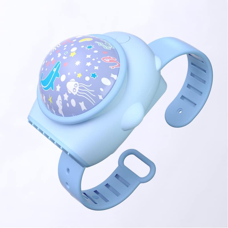 Fã de relógio infantil portátil do Omeet com projeção de estrela Fan Fan Handheld Fan Fanless Fan - Blue