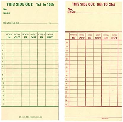 , Cartões de tempo semi-meses para funcionários, 3-3/8 x 7 do formulário 25-2685-00-8