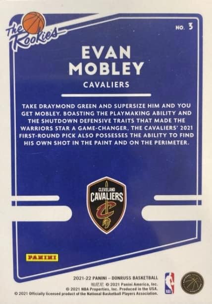 2021-22 Panini Donruss Evan Mobley - The Rookies - Cleveland Cavaliers Cartão de basquete de novato 3