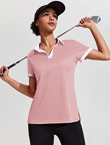 Camisa de golfe feminina de coorun camisa de pólo de manga curta v atlética de pescoço tampes atléticos rápida upf 50+ camisetas de tênis com colarinho