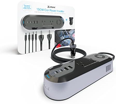 Inversor de energia do ATOMI 150W com 2 pontos de venda AC 110V + 2 portas USB-C + 2 portas USB de carga inteligente