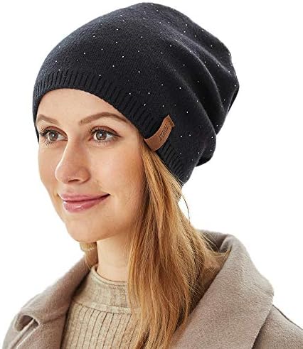 Chapéu de gorro de algodão feminino, strass brilhantes e aconchegante